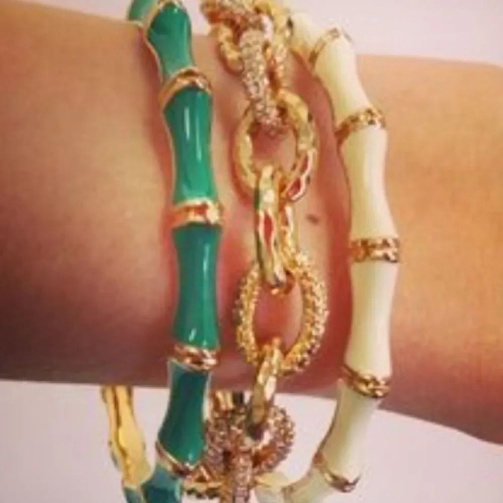 Stella & Dot Ivory Gold Bamboo Enamel Julep Cuff Bangle Bracelet